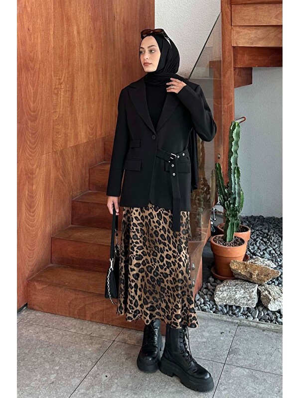 Lamelif Kemerli Blazer Ceket Siyah