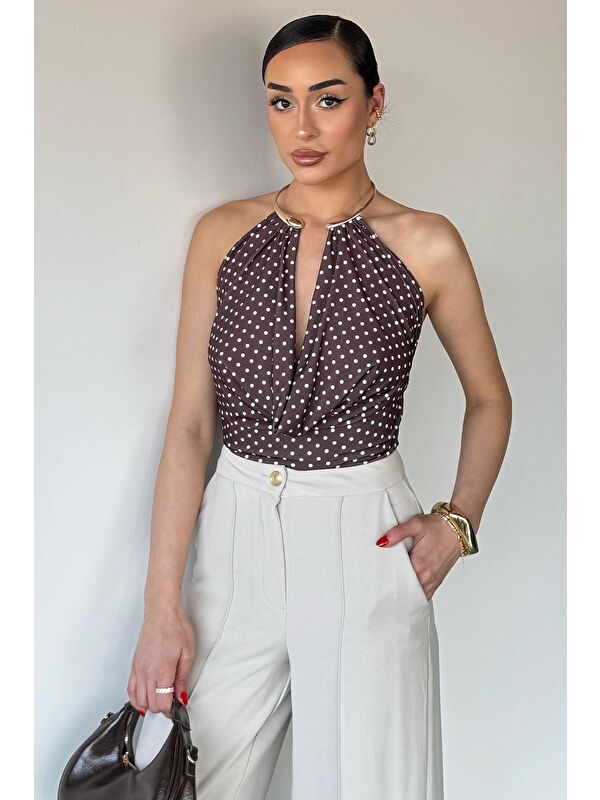 Gülseli Kadın Puantiyeli Crop Top Bluz