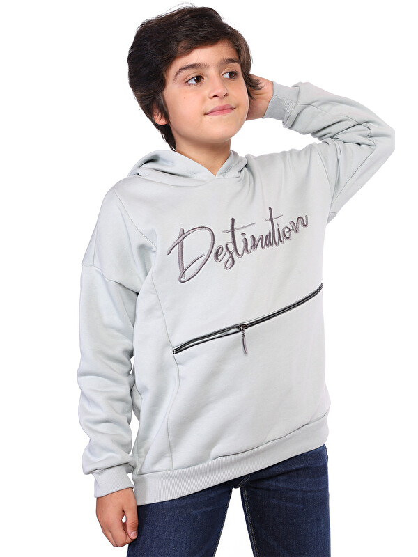 Toontoykids Erkek Çocuk Cebi Fermuar Kapatmalı Nakışlı Sweatshirt