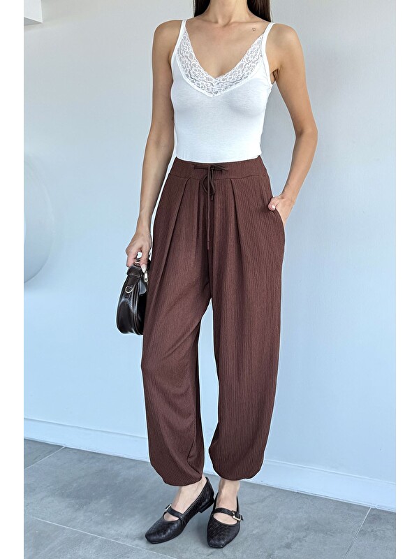 Gülseli Bel Lastikli Şalvar Pantolon