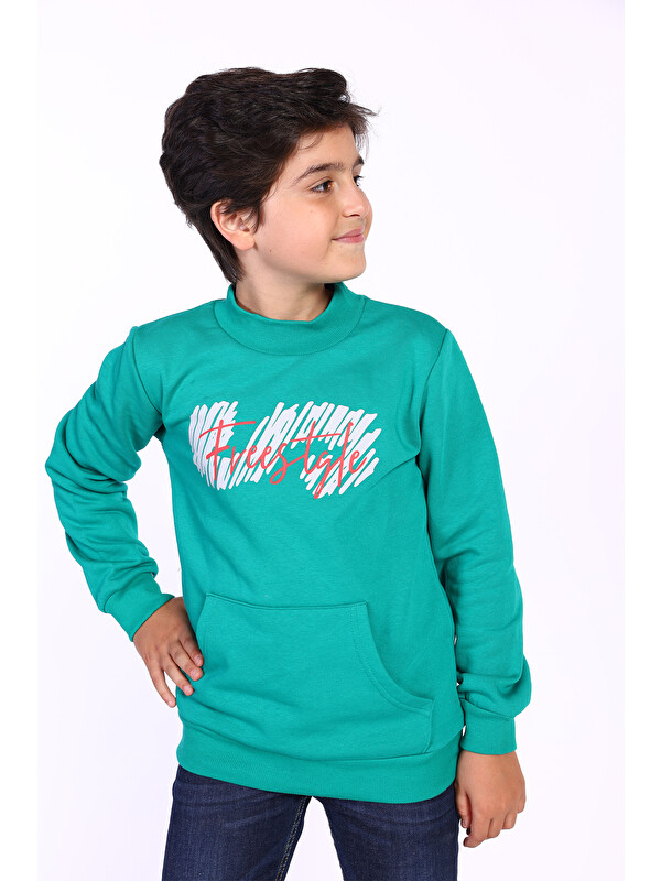 Toontoykids Erkek Çocuk Kanguru Cepli Baskılı Sweatshirt