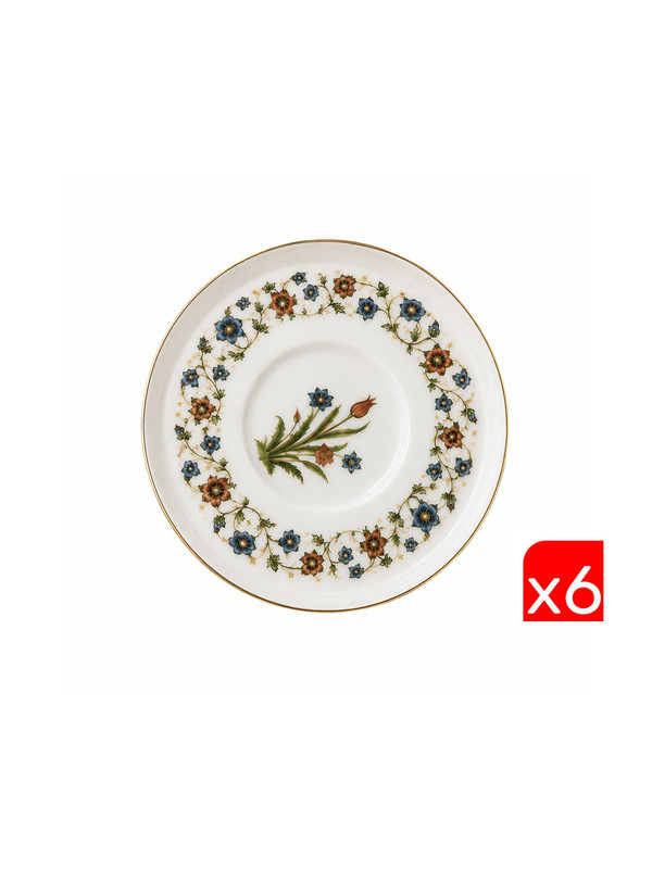 TABAK EVİ Porselen Lalezar Altın Yaldızlı Çay Tabağı 12cm Taban Çapı 5cm 6 lı