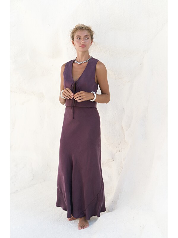 Mai Collection Katanya Bordo Yelek Etek Takım