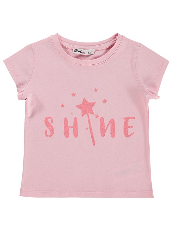 Civil Girls Shine Baskılı 2-5 Yaş Tişört - Pembe