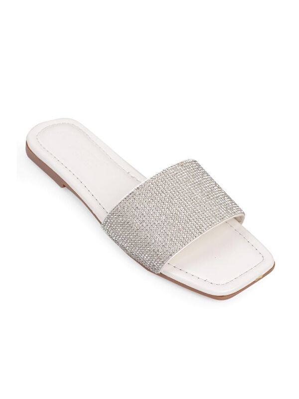 Taşlı Tek Bantlı Düz Topuk Kapitoneli Kadın Terlik - Görsel 2