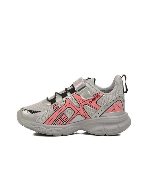 Gümüş Pembe Cırtlı Fileli Hafif Kız Çocuk Spor Ayakkabı Ruffon F - Görsel 3