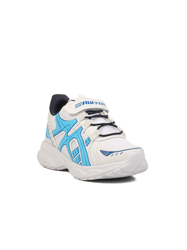 Beyaz Lacivert Cırtlı Fileli Hafif Unisex Çocuk Spor Ayakkabı Ruffon F - Görsel 4