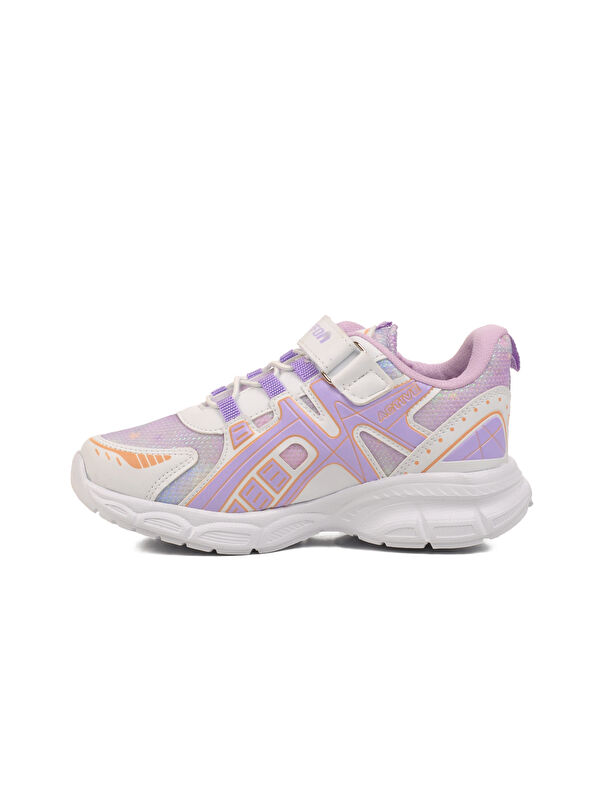 Beyaz Lila Cırtlı Fileli Hafif Kız Çocuk Spor Ayakkabı Ruffon F - Görsel 3