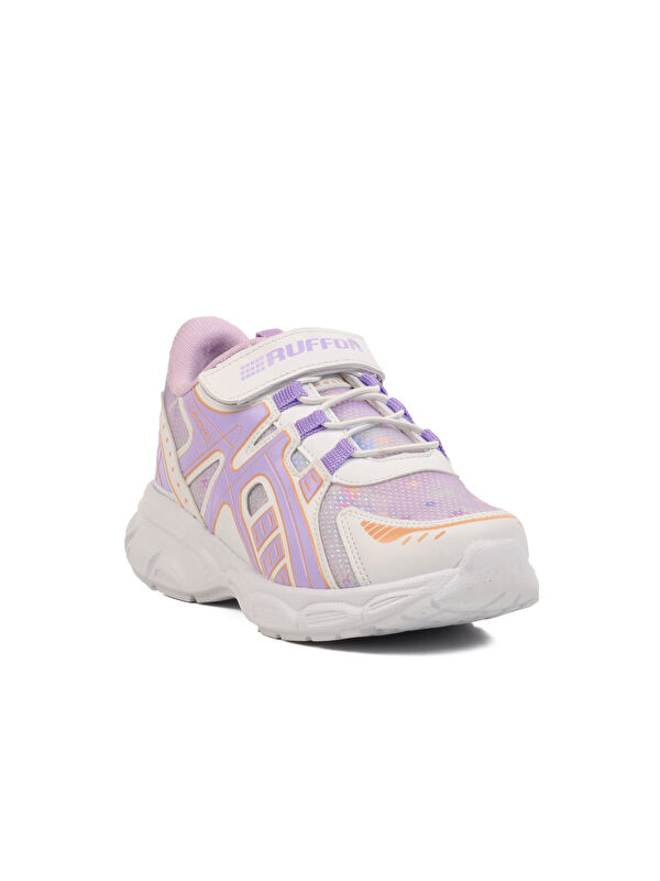 Beyaz Lila Cırtlı Fileli Hafif Kız Çocuk Spor Ayakkabı Ruffon F - Görsel 4