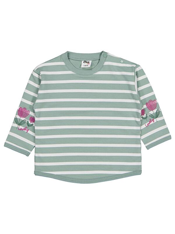 Civil Baby Çizgi Emp. Çiçek Nakışlı 6-18 Ay Sweatshirt - Yeşil 18-24 Ay