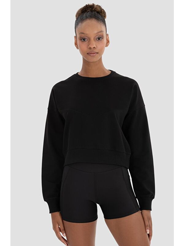 Superstacy Ena Oversize Siyah Crop Sweatshirt