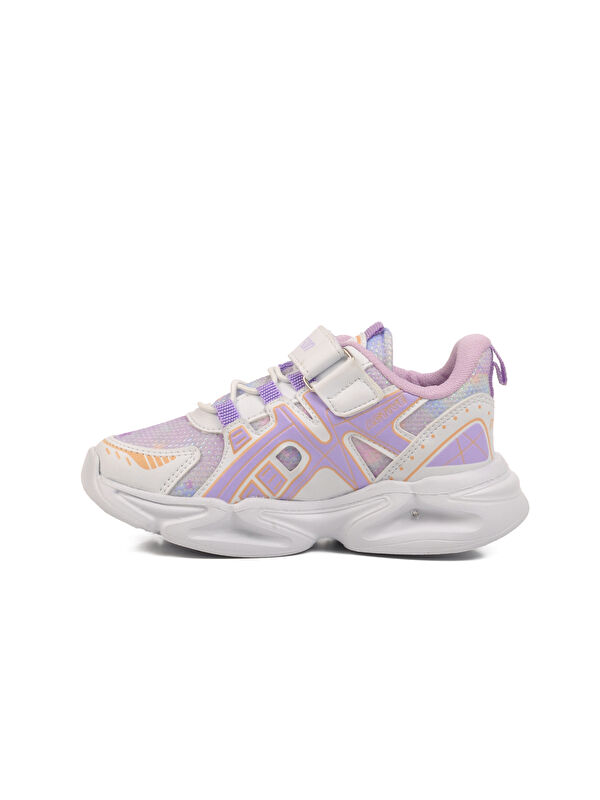 Beyaz Lila Cırtlı Fileli Hafif Unisex Çocuk Spor Ayakkabı 2351 P - Görsel 3