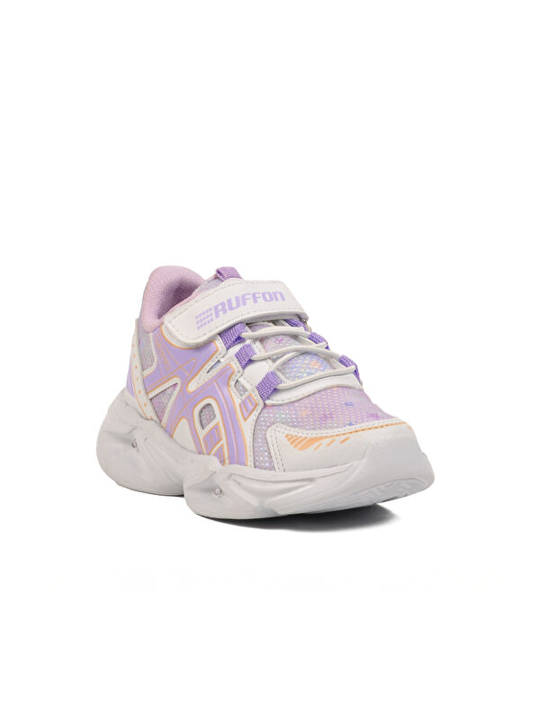 Beyaz Lila Cırtlı Fileli Hafif Unisex Çocuk Spor Ayakkabı 2351 P - Görsel 4
