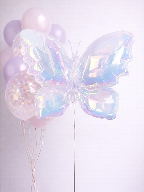 Parti Adresi Pastel Hologram Kelebek Folyo Balon – Parti & Doğum Günü Süslemesi 88 cm