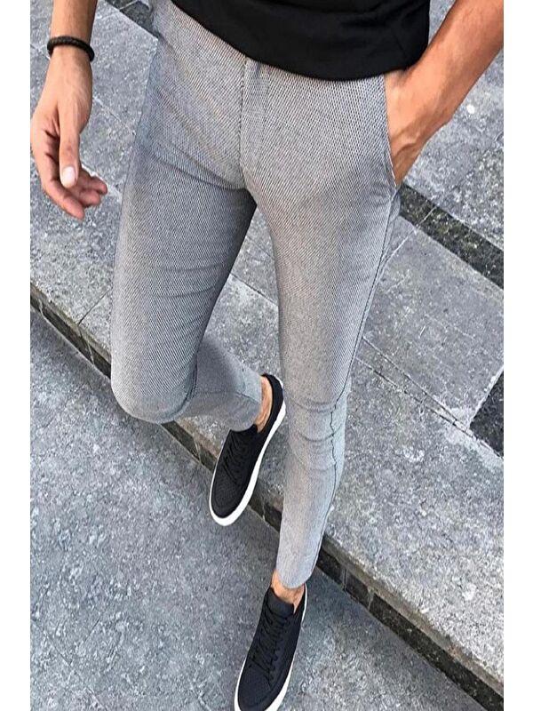 Oksit Zooma Armül Desenli Slim Fit Elastanlı Keten Chino Pantolon
