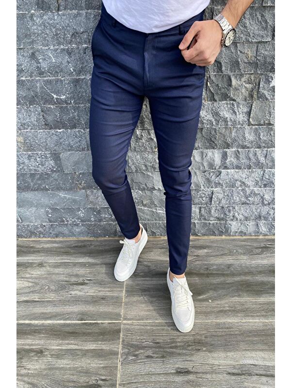 Oksit Zooma Armül Desenli Slim Fit Elastanlı Keten Chino Pantolon
