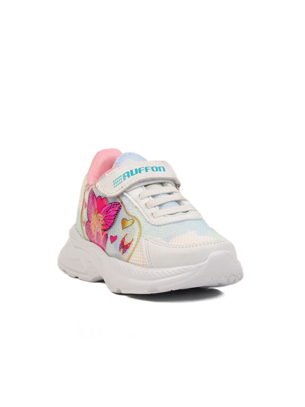 Beyaz Mavi Fileli Cırtlı Unisex Çocuk Spor Ayakkabı Ruffon P - Görsel 4