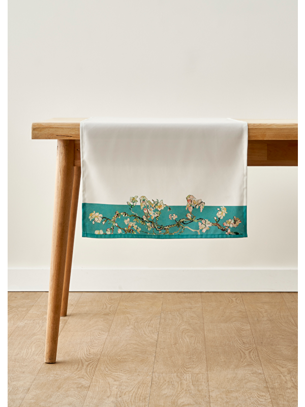 Bella Maison Van Gogh Almond Blossom Pamuklu Baskılı Runner Turkuaz (50x150 cm)