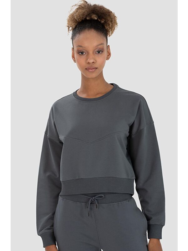 Superstacy Ena Oversize Füme Crop Sweatshirt