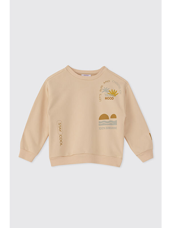 Panço Erkek Çocuk Baskılı Bej Sweatshirt