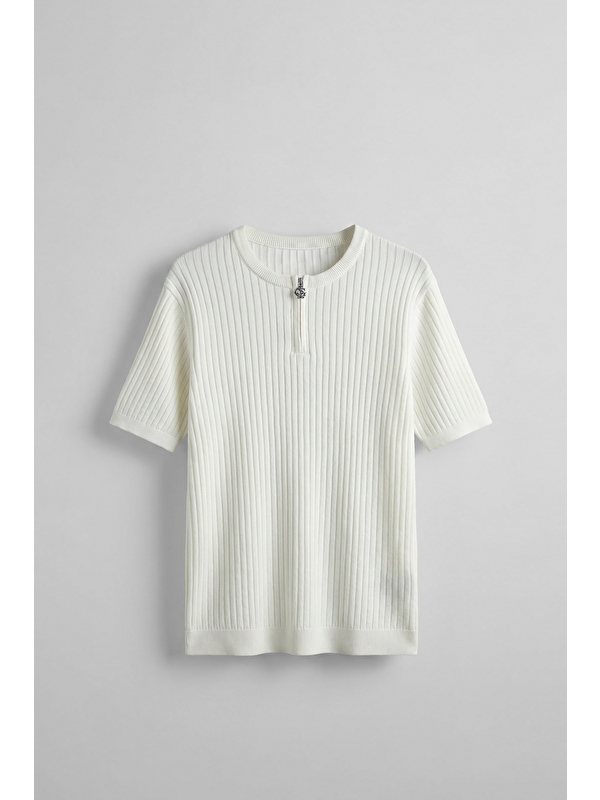 Abluka Online Erkek Regular Fit Premium Fitilli Triko T-Shirt Ekru