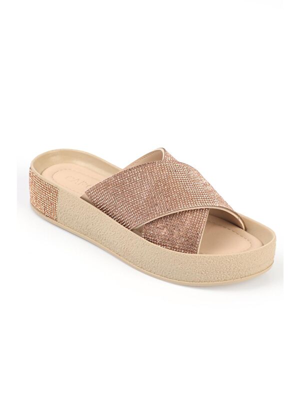 Çapraz Taşlı Bantlı Taşlı Detaylı Dolgu Topuk Kadın Terlik - Görsel 3