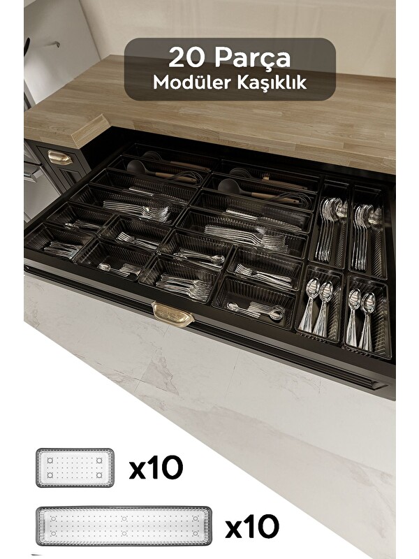 Meleni Home 20'li Modüler Kaşıklık Çekmece İçi Düzenleyici Çatal Kaşık Bıçak Düzenleme Organizeri
