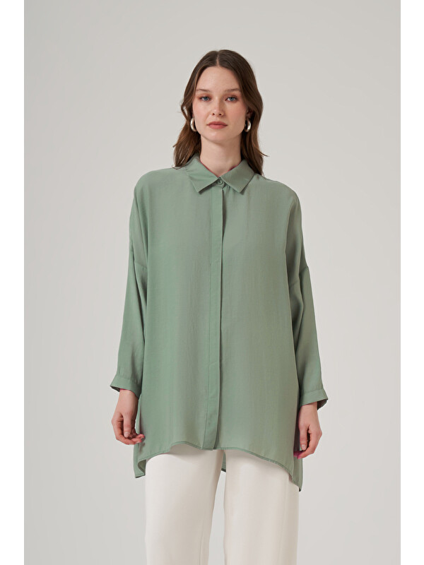 Nuss Oversize Basic Yazlık Gömlek 3001 Küf Yeşili