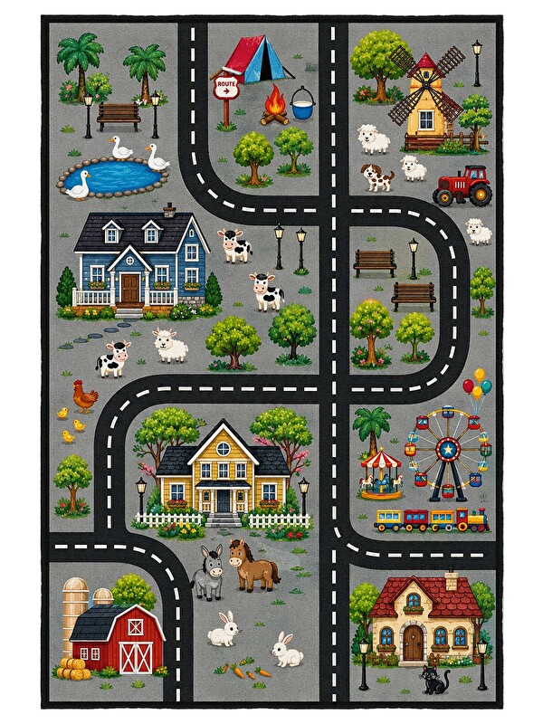 Homefesto Modern Çocuk Halısı Kaymaz Tabanlı Makinede Yıkanabilir Çocuk Odası Halısı