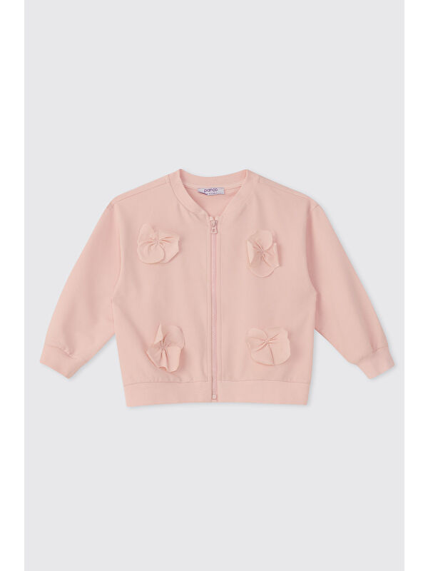 Panço Kız Bebek Çiçek Motifli Pembe Sweatshirt