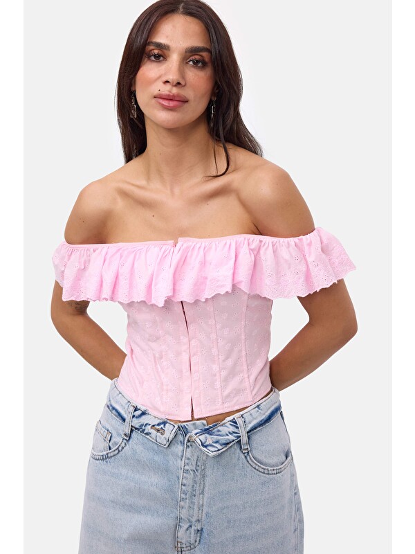 It's Basic Kadın Pembe Balenli Bağcıklı Özel Tasarım Straplez Büstiyer