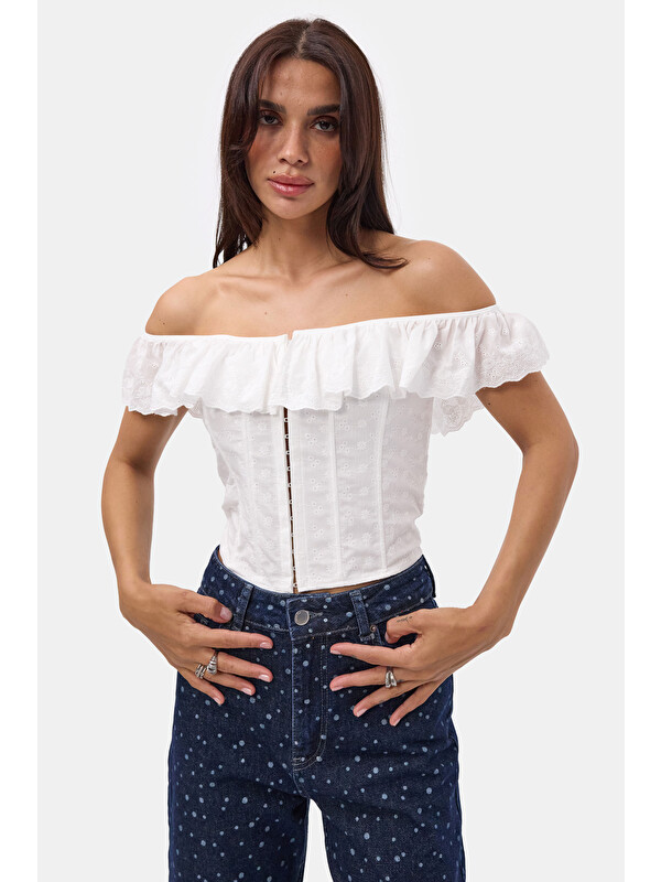 It's Basic Kadın Beyaz Balenli Bağcıklı Özel Tasarım Straplez Büstiyer