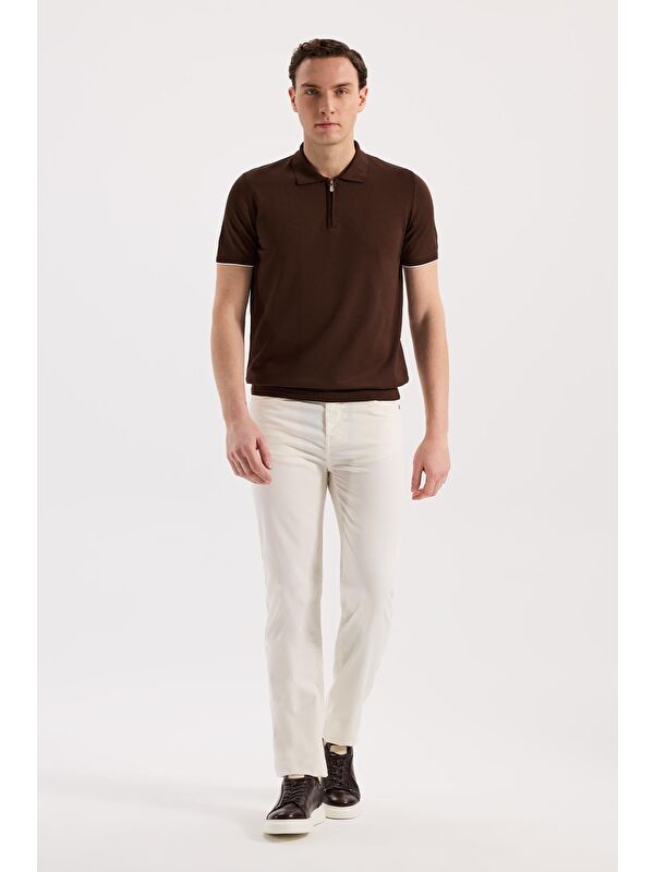 JAKAMEN Kahve Slim Fit Triko Fermualı Polo Yaka T-Shirt