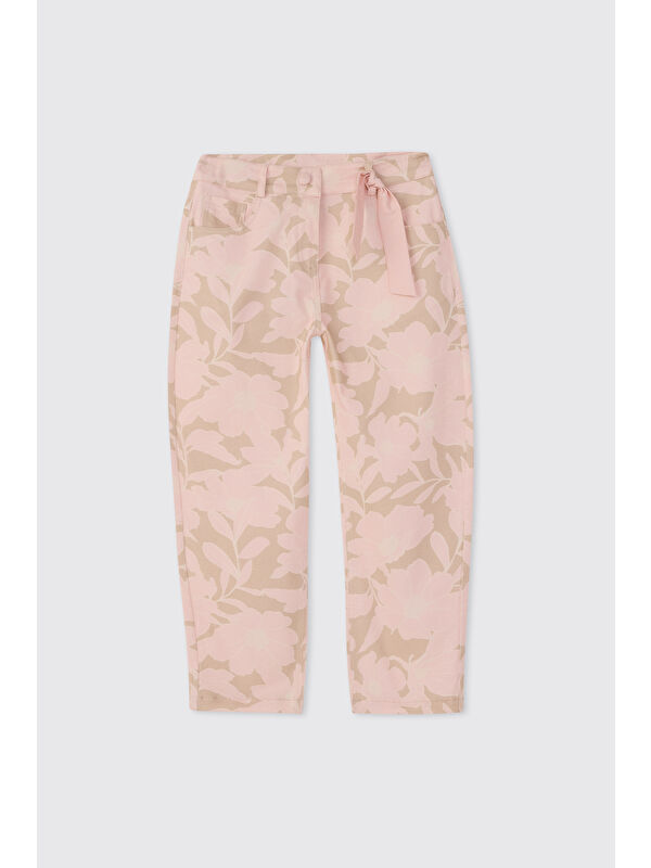 Panço Kız Çocuk Desenli Pembe Pantolon