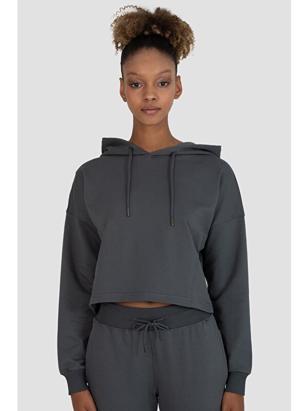 Superstacy Lisa Oversize Füme Crop Hoodie