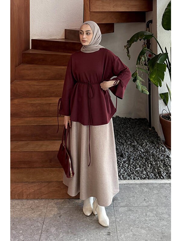 Lamelif Yırtmaç Detaylı Sweat Bordo