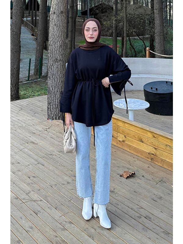 Lamelif Yırtmaç Detaylı Sweat Lacivert