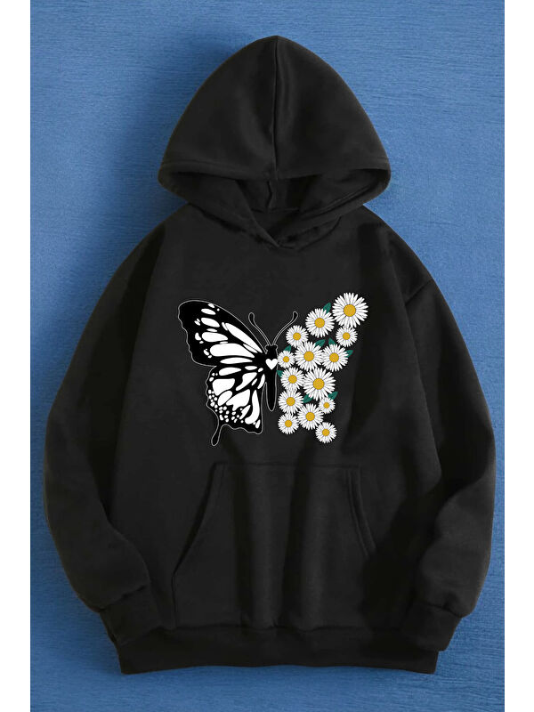 uyguntarz Papatya Kelebek Baskılı Oversize Sweatshirt