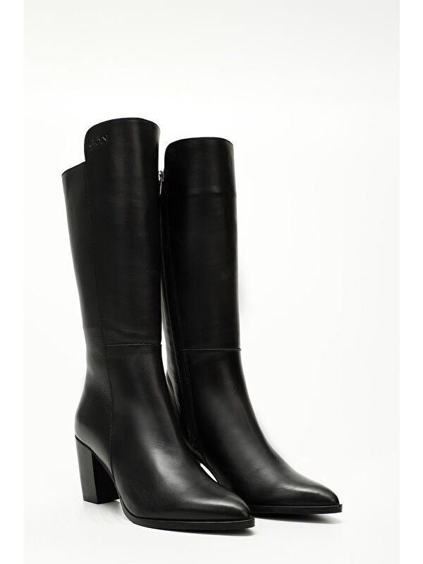 SİYAH Hakiki Deri Sivri Burun Topuklu Kadın Günlük Çizme 47530 - Görsel 3