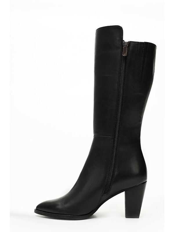 SİYAH Hakiki Deri Sivri Burun Topuklu Kadın Günlük Çizme 47530 - Görsel 4