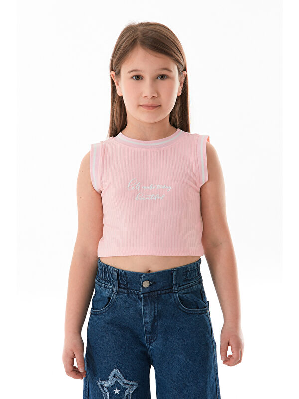 Fullamoda Fitilli Yazı Baskılı Halter Yaka Kız Çocuk Body
