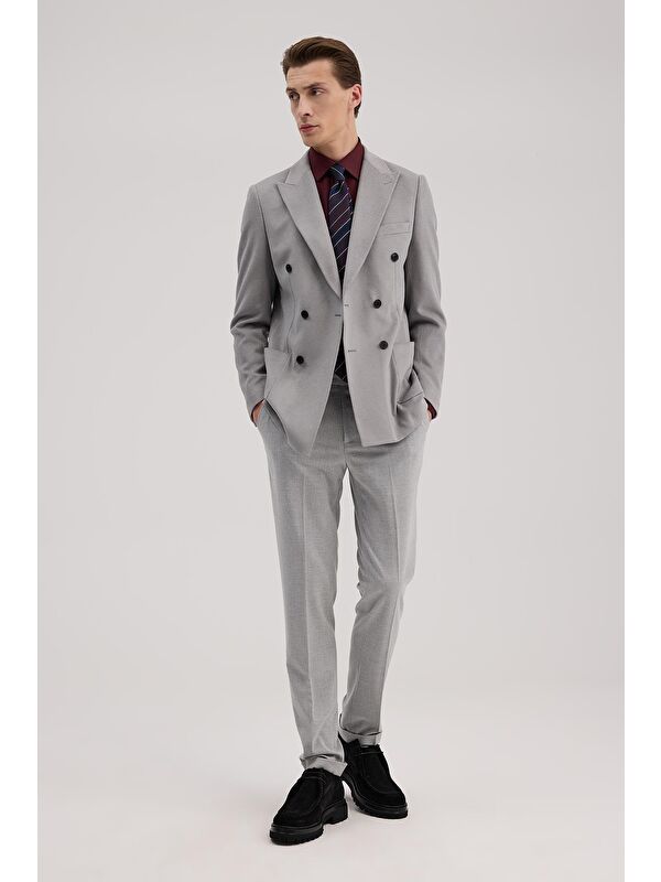 JAKAMEN Gri Slim Fit Mono Yaka Kruvaze Ceket