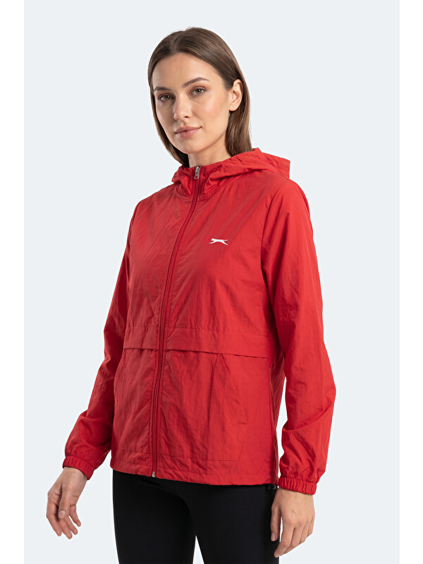 SLAZENGER RAID Kadın Kapüşonlu Fermuarlı Kırmızı Rüzgarlık