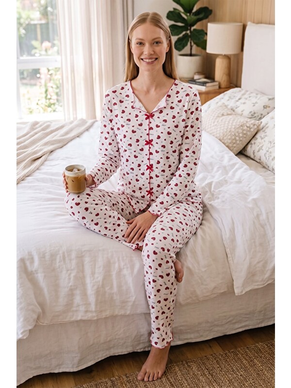 Fullamoda Ekose Ayıcık Desenli Kısa Kol Pijama Takımı