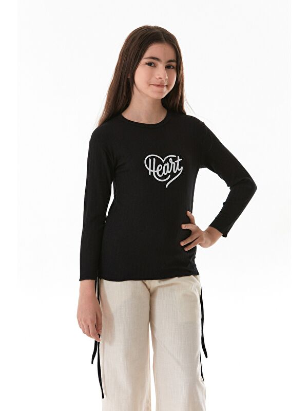 Fullamoda Fitilli Heart Baskılı Yanları Büzgülü Kız Çocuk Body