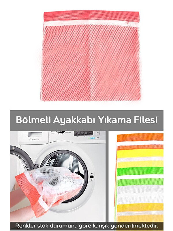Meleni Home 1 Adet Fermuarlı Ayakkabı Yıkama Filesi Bölmeli Yıkama Filesi 38x38 cm Karışık Renk