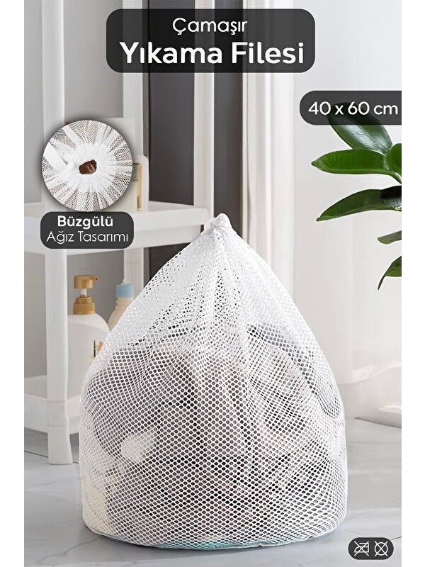 Meleni Home 1 Adet İpli Çamaşır Yıkama Filesi Koruyucu Çamaşır Yıkama Torbası 40x60 cm