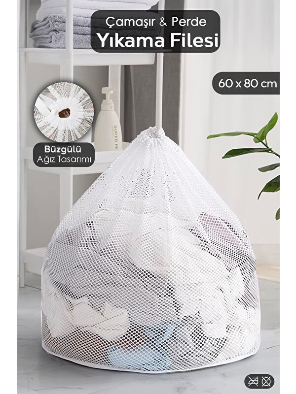 Meleni Home 1 Adet Perde ve Çamaşır Yıkama Filesi Büyük Boy İpli Yıkama Filesi 60x80 cm