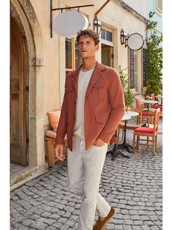 JAKAMEN Kırmızı Slim Fit Cepli Mevsimlik Safari Ceket