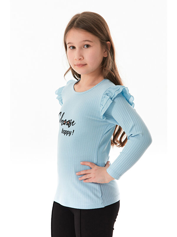 Fullamoda Fitilli Choose Happy Baskılı Kolu Fırfırlı Kız Çocuk Body